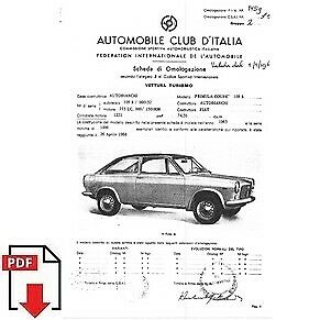 1967 Autobianchi Primula coup 109 S FIA homologation form PDF download (ACI)
